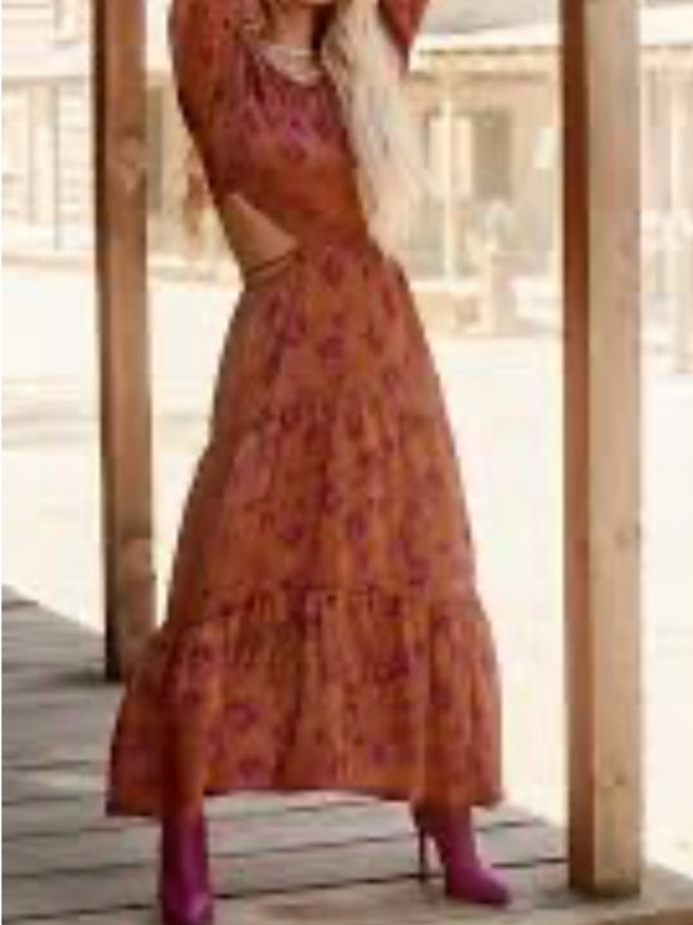 Jessica Simpson Rust Floral Cutout Maxi Dress